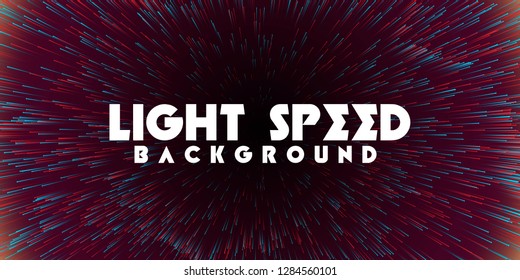 Abstract light speed background. Explosion of light. Stars and space warp. 
Colored rays in motion. Vector illustration.