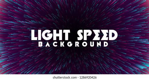 Abstract light speed background. Explosion of light. Stars and space warp. 
Colored rays in motion. Vector illustration.