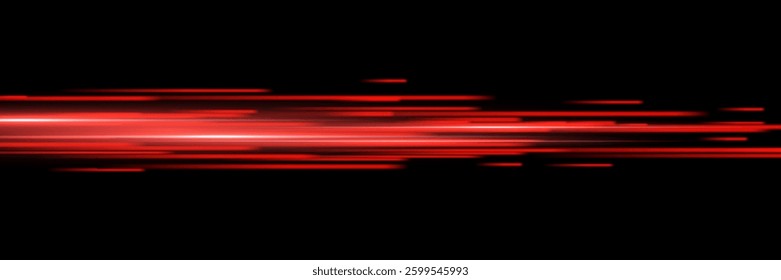 Abstract light speed effect lines on black background. Game futuristic shiny pattern with flowing bright red rays on dark. Modern technology vector illustration.