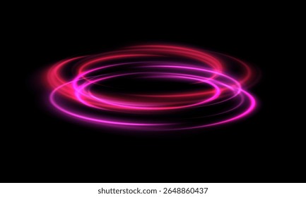 Linhas de velocidade de luz abstrata anéis de néon movimento círculos brilhante na ilustração de vetor de fundo preto. Azul, vermelho, efeito de luz puros. PNG.