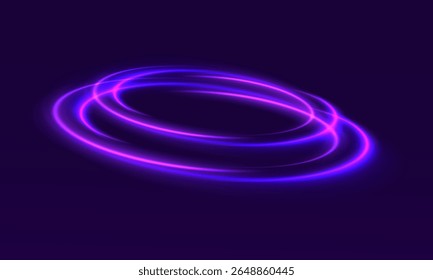 Linhas de velocidade de luz abstrata anéis de néon movimento círculos brilhante na ilustração de vetor de fundo preto. Azul, vermelho, efeito de luz puros. PNG.