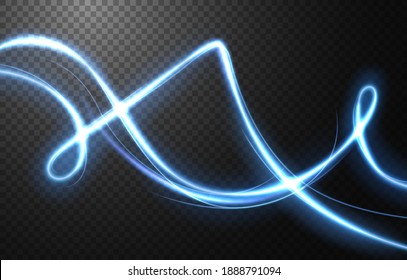 Abstract light speed motion effect, blue light trail. Vector Illustration