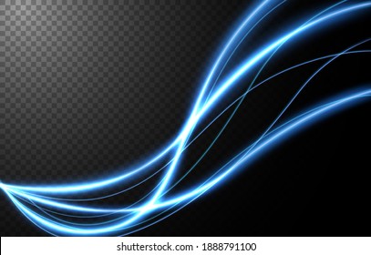 Abstract Light Speed Motion Effect, Blue Light Trail. Vector Illustration