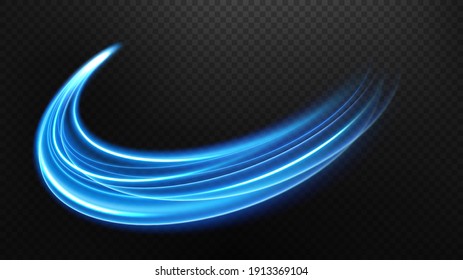 Abstract light speed motion effect, blue light trail. Vector Illustration