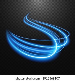 Abstract light speed motion effect, blue light trail. Vector Illustration