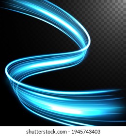 Abstract light speed motion effect, blue light trail. Vector Illustration