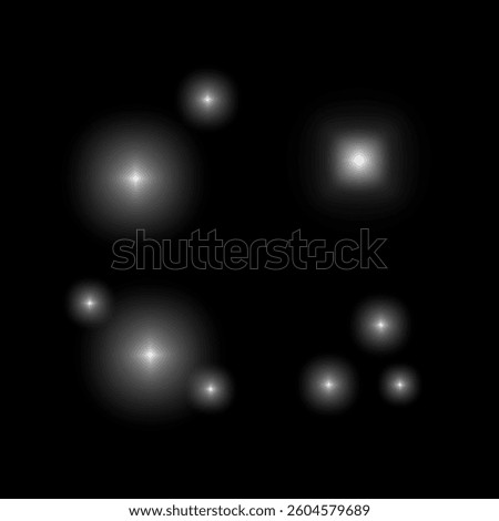 Abstract light spots. Glowing white orbs. Black seamless background. Minimal vector texture.