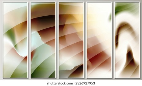 Abstract light spotted striped art panel. Translucent stripes, mixing colors. Five images in white thin frames. Vector.
