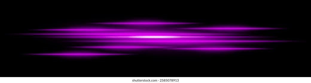 Abstract light streaks background. Glowing pink horizontal lines with motion blur effect on a dark backdrop. Futuristic speed, energy flow, laser beams, and technology concept.