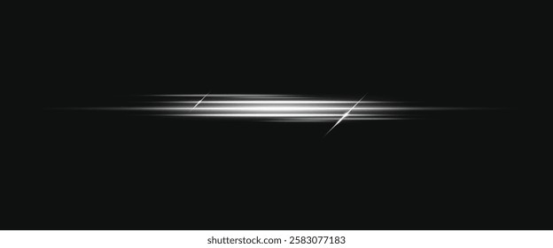 Abstract light streaks on a dark background. Dynamic lines create a sense of speed and motion. Light streaks add a futuristic, sleek touch to the design. Light effect vector.