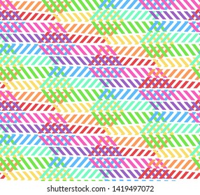 Abstract light striped rainbow colors zigzag pattern with rhombus. Vector colorful contrast sunbow texture for youth textile, wrapping paper, covers, banners, wallpapers, backgrounds