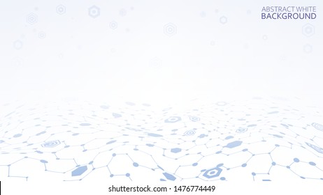 Abstract light technology background. Wave effect. Gray and white geometric texture of rhombuses and hexagons. Vector horizontal illustration.