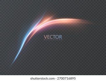 Un rastro de luz abstracta en tonos azules y naranjas con un suave resplandor sobre un fondo transparente. Para lo más destacado, diseño futurista y publicitario.