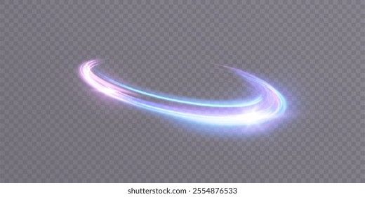 Abstract light trail of blue-violet lines. Bright trail of glowing rays, for game interface design. Light-bright swirl. Vector