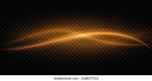 Abstract light trail of glowing waves with magical dust isolated on dark transparent background. Vector illustration. EPS 10