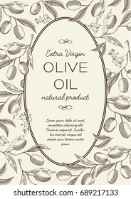 Abstract light vintage poster with text in elegant oval frame and green olives tree branches vector illustration