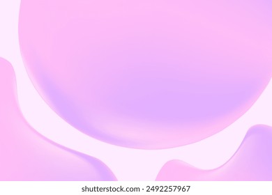 Abstract light violet, pink holographic liquid blobs, flowing colorful gradient textured background with copy space. Fluid organic forms, smooth fluids like gel, collagen, serum. Beauty presentation