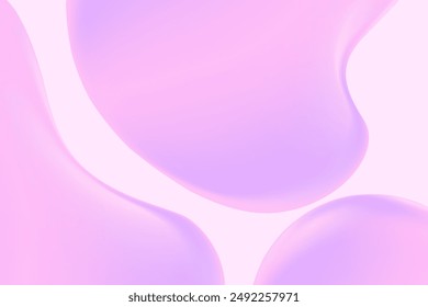 Abstract light violet, pink holographic liquid blobs, flowing colorful gradient textured background with copy space. Fluid organic forms, smooth fluids like gel, collagen, serum. Beauty presentation