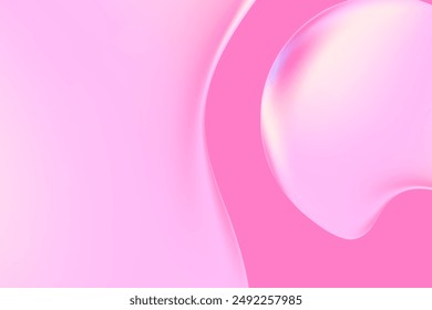 Abstract light violet, pink holographic liquid blobs, flowing colorful gradient textured background with copy space. Fluid organic forms, smooth fluids like gel, collagen, serum. Beauty presentation