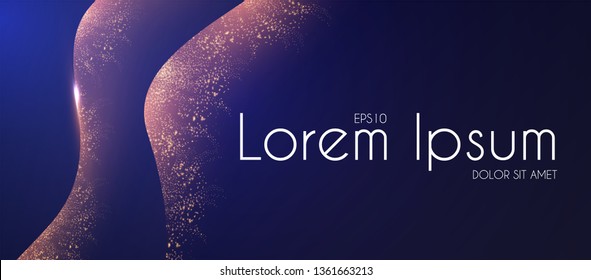 Abstract Light Waves Background with Gold Glitter Effect. 