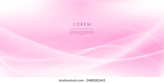 Abstract light white wave lines on soft pink background. You can use for ad, poster, template, business presentation. Vector illustration