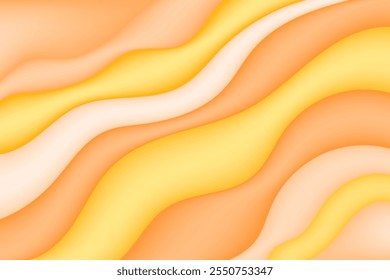 Abstractas fondo ondulado 3D amarillo claro. Lindo Fondo de pantalla de colores de caramelo. Patrón de ondas curvas orgánicas infladas con textura de plástico brillante para presentación, redes sociales, póster, Anuncio de Web