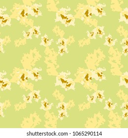 Abstract light yellow, bronze and green background as UFO camouflage. Seamless repeat bright pattern usable as camo, wallpaper, backdrop or for print for textile or wrapping paper