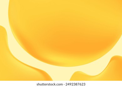 Abstract light yellow, gold holographic liquid blobs, flowing colorful gradient textured background with copy space. Fluid organic forms, smooth fluid honey, gel, collagen, serum. Beauty presentation