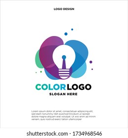 Resumen Diseños de logotipos de bombillas de luz vectores de concepto, diseños de logotipos de tecnología colorida