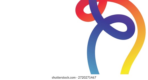 Una forma de bombilla abstracta representada en un gradiente vibrante de rojo, púrpura y amarillo, creado con curvas y bucles suaves y fluidos, que simbolizan ideas innovadoras, creatividad y dinámica