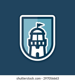 Abstract lighthouse icon logo graphic in badge shape