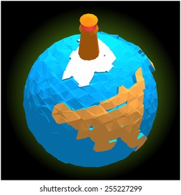 Abstract lighthouse, located on the pole of the planet. Vector illustration of a low-polygonal style