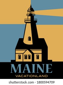 Abstract lighthouse - Maine, Vacationland, United States. Vector illustration