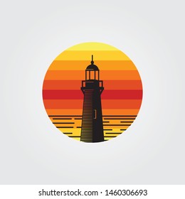 Abstract lighthouse sea view sunset vector logo