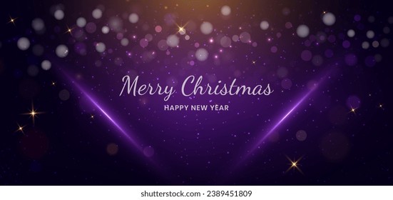 Abstract lighting effect dot neon purple light ray on on purple background. Concept merry christmas happy celebration. Vector illustration