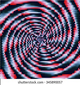 Abstract lighting rotating red and silver object of concentric spirals converging to one point
