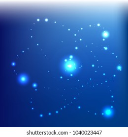 Abstract lightning  neon atom on blue background siple