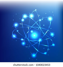 Abstract lightning  neon atoms on blue background glow in the dark