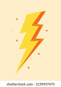 Abstract lightning symbol vector illustration. 70s, 80s style thunderbolt element for design and print. Vintage funky poster