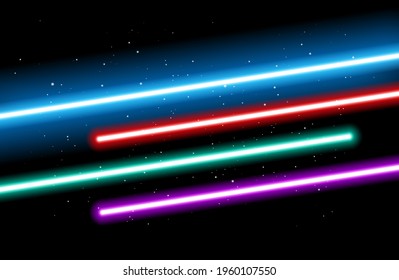 Mayo del cuarto fondo - Espadas de futuro de luz azul, roja, verde, roja y púrpura sobre fondo del espacio estelar negro - ilustración vectorial