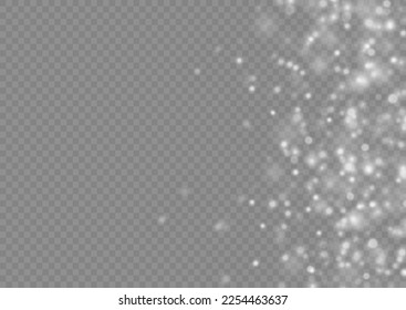 Las luces abstractas oscurecen el efecto bokeh. La luz de la lente brilla o brillan brillantemente brillantes estrellas brillantes para el diseño. Una estrella borrosa brilla sobre un fondo transparente. El blanco de Navidad desenfocado desata el polvo. Vector.