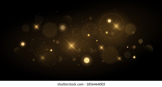 Abstract lights bokeh on a black background. Glare from fire or Christmas fireworks. Glittering stars and and blurry spots in motion. Vector illustration. EPS 10