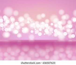 Abstract lights of bokeh on pink background. Blurred defocused lights in light pink colors. Vector Illustration