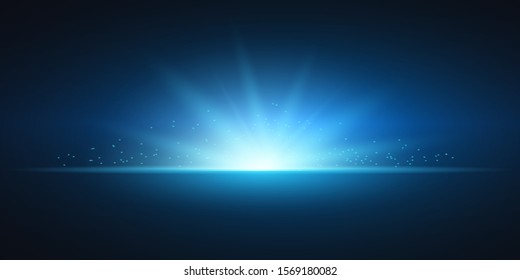 Abstract lights, bright flashes and glare of blue color, bright rays of light, glowing lines - stock vector