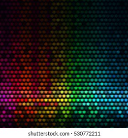 Abstract lights disco background. Multicolor star pixel mosaic vector.