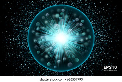 Abstract lights effect Bright flare decoration with sparkles. Glowing circle light burst explosion shine. Vector illustration on black background.
