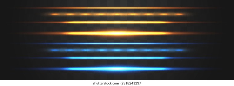 El resumen de las líneas de las luces de la png. Vigas láser vectoriales. Rasgos brillantes sobre fondo oscuro. Luminosas líneas de neón aisladas en un fondo transparente.