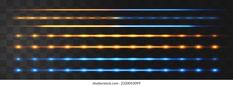 Abstract lights lines on png. Vector laser beams. Glowing streaks on dark background. Luminous neon lines isolated on trasparent backgound.