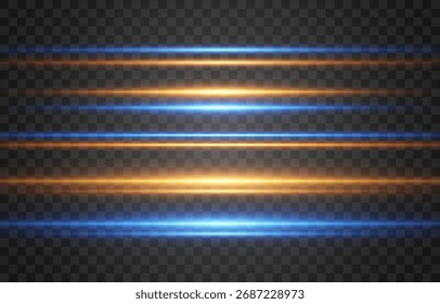 Líneas de luces Abstractas png. Vector de rayos láser. Vetas brillantes, líneas de neón luminosas aisladas sobre fondo transparente.