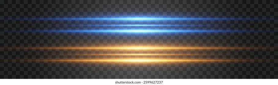 Abstract lights lines, vector laser beams on png. Glowing streaks on dark background. Luminous neon lines isolated on trasparent backgound